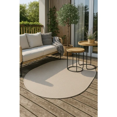 Afbeelding van Brussels Uni Buitenkleed Ovaal Effen Indoor &amp; Outdoor Vloerkleed Tuinkleed, Balkonkleed Linnen Beige Polypropyleen 240x340 cm