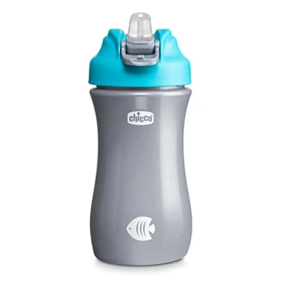 Afbeelding van Chicco Pop up cup, lekvrij glas voor kinderen, praktisch openen, siliconen schenktuit, luchtdichte sluiting, gemakkelijk te dragen, kinderen van 2 jaar, inhoud 350 ml, lichtblauw