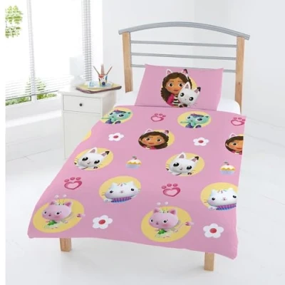 Afbeelding van Gabby&#039;s Dollhouse &amp; Friends Junior dekbedovertrek en kussensloop set 100% katoenen beddengoed met omkeerbaar voor kinderen comfortabel ademend