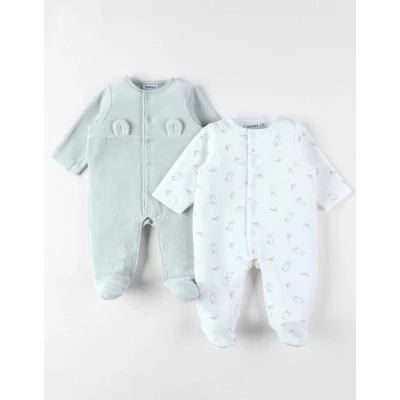 Afbeelding van Noukie&#039;s 2 Pack Pyjama&#039;s Unie Ecru , groen 1 maand 56