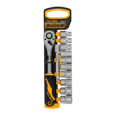 Afbeelding van Tolsen Doppenset 12 delig Industrial Metrisch Met ratel en verlengstuk Maten 10, 12, 13, 14, 16, 17, 18, 19, 21 &amp; 22 mm