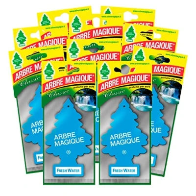 Afbeelding van Arbre Magique Mono, luchtverfrisser voor auto, geur Fresh Water, frisse en fonkelende geur, houdt tot 7 weken, gemaakt in Italië, 10 stuks