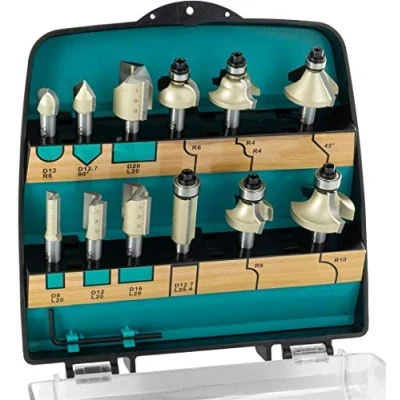 Afbeelding van ENT 09012PLUS 12 Delige Hardmetalen Frees PLUS Set in Breukvaste Kunststof Kist met 8 mm Schacht Groeffrees Basissnijkant voor Boren