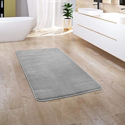 Afbeelding van Badkamerkleed Badmat Badvloerkleed Douchemat Pluizig Traagschuim 3D Effect Wasbaar, Maat:65x120 cm, Kleur:Grijs 3