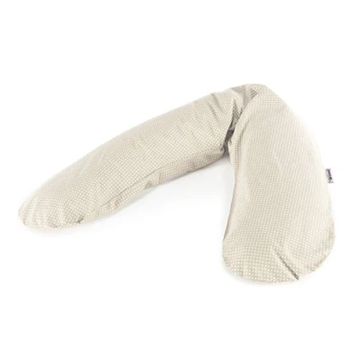 Afbeelding van Theraline Het originele zwangerschaps en voedingskussen gevuld met zandfijne microparels incl. buitenbekleding &quot;stippen beige&quot; 190 cm