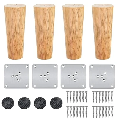 Afbeelding van 12 cm houten tafelpoten, 4 stuks massief hout, conisch vervangende bankpoten, meubelpoten, sokkelpoten, tafelvoet van eiken, meubelpoten met montageplaten en schroeven voor stoelen sofa, bed, kast,