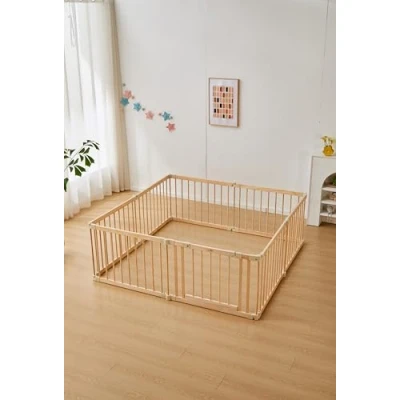 Afbeelding van Lucellia® Houten grondbox Baby Inklapbare box 172x172 CM Bruin/Beige Playpen Babypark Kruipbox Kinderbox Speelbox hout