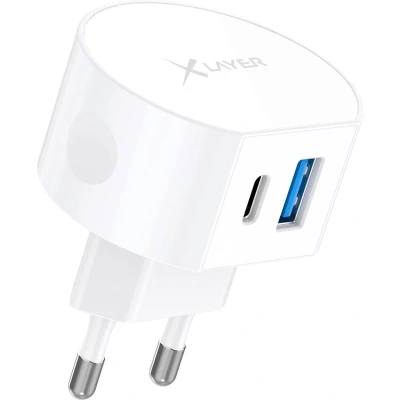 Afbeelding van XLayer Wandlader / Oplader Dual Charger USB C + QC3.0 20W Adapter Geschikt Voor Apple Iphone &amp; Samsung Wit
