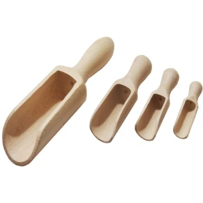 Afbeelding van efo Veelzijdige houten schepjes set 4 stuks multifunctionele lepels houtzout en kruidenscheppen rustieke badzoutschep notenschep maten: 2,4 cm; 3,9 6,5 8,5; 10; 17 cm