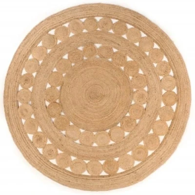 Afbeelding van vidaXL Tapijt met ontwerp rond 180 cm gevlochten jute, mat, kleed, vloertapijt, vloermat, tapijt, binnenkleed, matten, vloermatten, kleden, tapijten