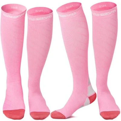 Afbeelding van CAMBIVO Compressiekousen voor dames en heren, 2 paar, vliegsokken, compressiekousen, hardloopsokken kuit enkelondersteuning, sport, vliegen, moederschap, zwangerschap, verpleegkundigen