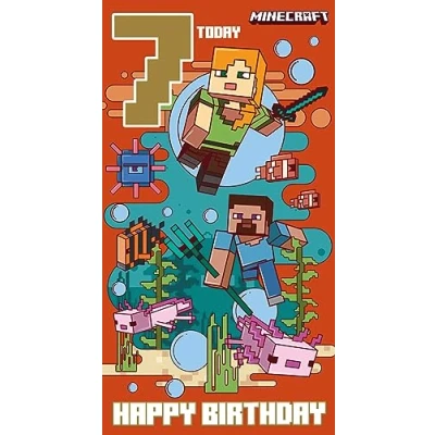 Afbeelding van Minecraft verjaardagskaart, 7e zevende kaart voor verjaardag, klimaatbeloftevriendelijke kaart, recyclebare officieel gelicentieerde