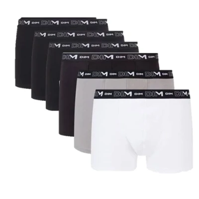 Afbeelding van DIM Heren Stretch Katoen Boxers (Pack van 6), Veelkleurig (Zwart/Grijs/Wit + Zwart/Zwart 5zc), M