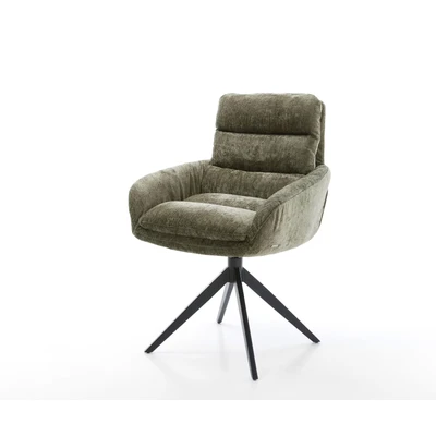 Afbeelding van DELIFE Draaistoel Abelia Flex met armleuning chenille olijfgroen kruisframe breed zwart 360 draaibaar rocker functie