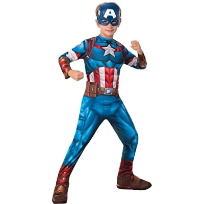 Afbeelding van Rubies Captain America Kostuum Jongen Rood / Wit Blauw Maat 152 Carnavalskleding Verkleedkleding