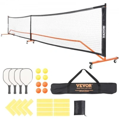 Afbeelding van VEVOR pickleball Net set, 22FT regelmaat draagbaar systeem met tassen, ballen, peddels, wielen en hoflijnen, weerbestendig metalen frame PE net, voor buitenoprit in de achtertuin