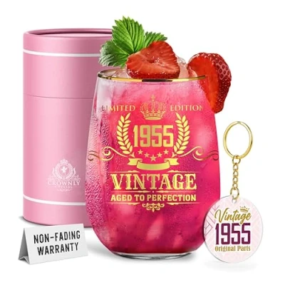 Afbeelding van CROWNLY CRYSTAL® 1955 70ste Verjaardagsdecoraties Voor Vrouwen Wijnglazen Gepersonaliseerde Geschenken Verjaardagscadeaus Moeder Cadeaus Cadeau Haar