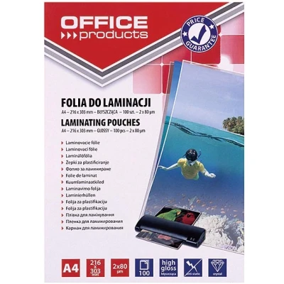 Afbeelding van OFFICE PRODUCTS 20325415 90 lamineerfolie A4, 2 x 80 micron, glanzend, 100 stuks, transparant