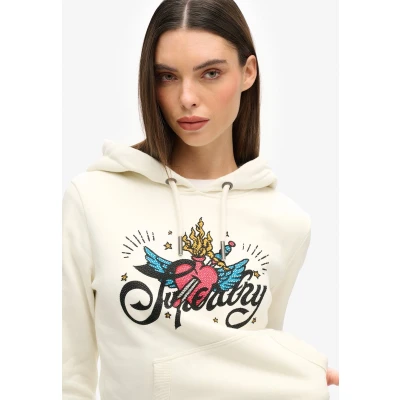 Afbeelding van Superdry Tattoo Script Graphic Hoodie, Dames, Maat: 36, Cream