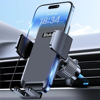 Afbeelding van Blukar Mobiele telefoonhouder voor auto, ventilatie met 2023 verbeterde clip, stabiel en 360 rotatie, houder één knop smartphone/GPS 10,1 cm (4,0 inch) 7,0 inch (zwart)