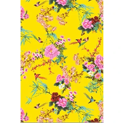 Afbeelding van Décopatch papier nr. 750 verpakking met 20 vellen (395 x 298 mm, ideaal voor uw papiermachés) geel, vogel en bloemen