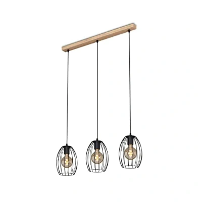 Afbeelding van BRILONER hanglamp hout, retro hanglamp, beam 3 lichts, E27 max. 60 watt, eetkamer lamp