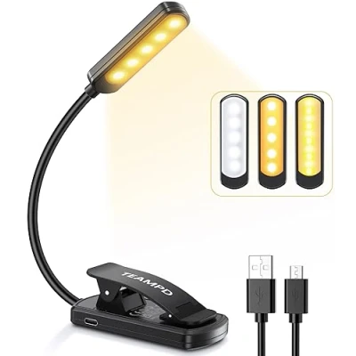 Afbeelding van Anti blauw Oogbescherming Boek Licht, 10 LEDs 3 Kleuren Verlichting Helderheid Instelbaar, USB Oplaadbaar Leeslampje, Mini Ultralicht Draagbaar Clip Leeslampje