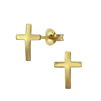 Afbeelding van JoyS Zilveren kruis oorbellen 7 x 11 mm 14k goudplating