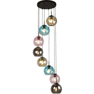 Afbeelding van Searchlight 8 lichts hanglamp Mardi Gras II met meerder kleuren glas 94008 8BK