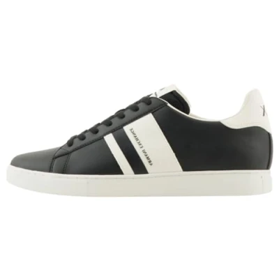 Afbeelding van Armani Exchange Paris Double line sneakers voor heren, zwart + gebroken wit, 43 EU, Black Off White, EU