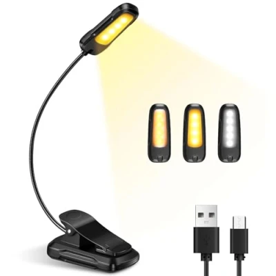 Afbeelding van Diboniur, Klemlamp, 9 leds, 3 modi, met USB lamp, oplaadbaar, 360 graden, flexibele nekclip voor het lezen van boeken, in bed, reizen, noodgevallen