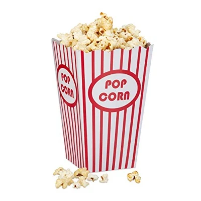 Afbeelding van Relaxdays popcornzakjes 48 stuks Amerikaans design popcorn bakjes rood wit gestreept