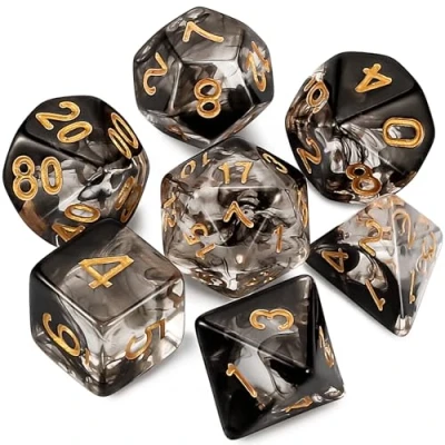 Afbeelding van Dzxin DND Game dobbelstenen set, 7 stuks polyedrische set voor kerkers en draken RPG MTG rollenspel tafelspellen (transparant + zwarte wolk)