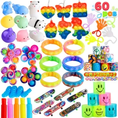 Afbeelding van JOYIN 60 stuks verjaardagscadeaus voor kinderen, gasten, populaire fidget, feestspeelgoed, goodie bags vullers geef Aways verjaardagsprijs kinderen
