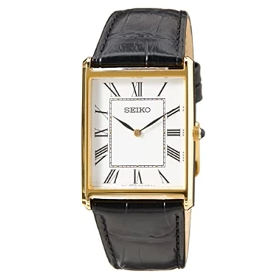 Afbeelding van Seiko SWR052P1 Horloge staal leder goudkleuirig zwart wit 38,2 x 7,9 mm