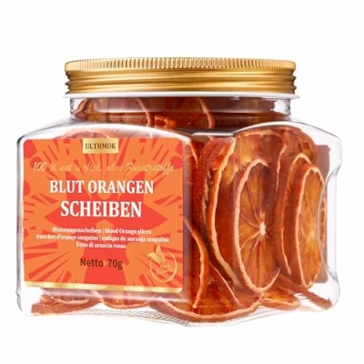Afbeelding van Geselecteerde gedroogde bloedsinaasappelschijfjes 140 g, culinaire en garneringkwaliteit, gedehydrateerde bloedsinaasappel voor decoratie, 100% natuurlijk, geen toegevoegde suikers.