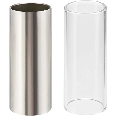 Afbeelding van 2 stuks glazen slide en roestvrijstalen in box voor gitaar, basgitaar, middel (6 cm)