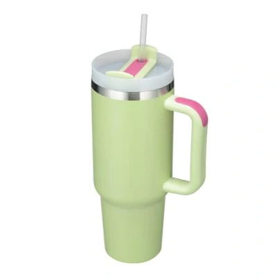 Afbeelding van Dubbelwandige, roestvrijstalen vacuüm isolatiebeker, met handvat, rietje, geïsoleerde koffiemok, autobeker, reisbeker, thermobeker voor koude warme dranken, 1200 ml (groen)
