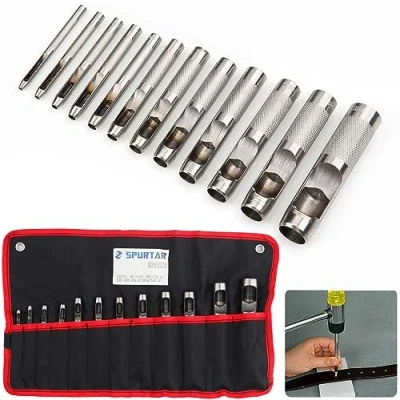 Afbeelding van Spurtar 12 STKS Staal Hollow Lederen Punch Set 1/8&#039;&#039; 3/4&#039;&#039;(3 19mm) Heavy Duty Ronde Gat Tool voor Horloge Doek Riem Pakkingen w/Opbergtas