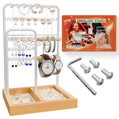 Afbeelding van MinXin sieradenstandaard, kettingstandaard sieraden, kettinghouder sieradenorganizer, standaard oorbellenstandaard, kettingopslag, sieradenopslag wit