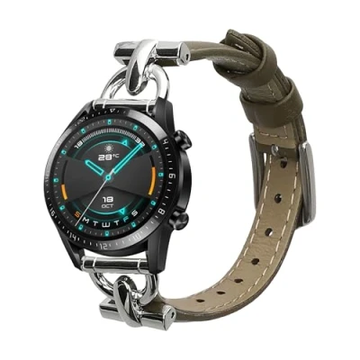 Afbeelding van kwmobile lederen horlogebandje geschikt voor Huawei Watch GT/GT2 (46mm) polsband Echt leren smartwatch bandje Activity tracker horloge band in donkergroen