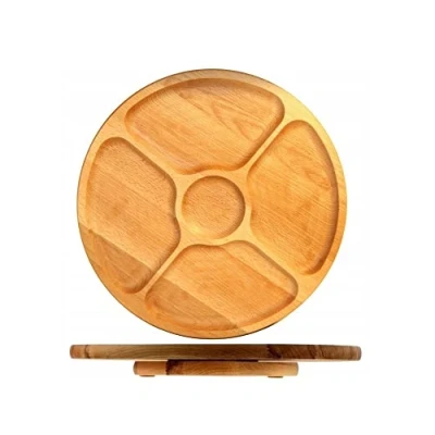 Afbeelding van COLLECTOR Draaiplank gedeelde plaat rond houten draaier serveren snack essenhout 33 cm