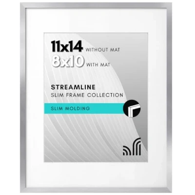 Afbeelding van Americanflat 11x14 fotolijst in zilver Displays 8x10 met mat en zonder horizontale verticale formaten voor muur
