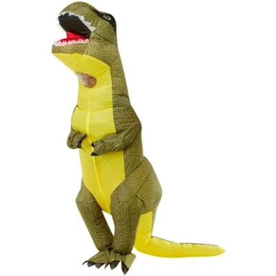 Afbeelding van Smiffy&#039;s Dinosaurus Kostuum Opblaasbaar T Rex Man Geel, Groen One Size Carnavalskleding Verkleedkleding