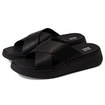 Afbeelding van Fitflop Dames F Mode lederen Flatform Cross Slides Sandaal, geheel Zwart, 4.5 UK, 37.5 EU