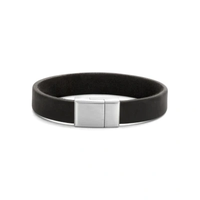 Afbeelding van Armband staal leder zwart zilverkleurig 12 mm