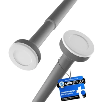Afbeelding van MEISENBERG 2PCS No Drill Curtain Pole Adjustable Rod Shower Rail Extendable for Net Curtains Rust, Bathroom, Bedroom, Terrace, Wardrobe, Roomdevider Gray, 90 160 cm