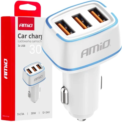 Afbeelding van AMiO Autolader Telefoon USB C + 2x A 32W 12/24V Wit