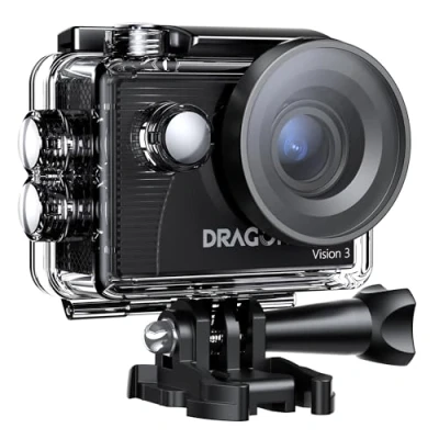 Afbeelding van Dragon Touch Vision 3 Actiecamera, 4K30FPS 20MP waterdichte onderwatercamera, 170 groothoek, wifi, sportcamera met 2 batterijen, afstandsbediening en montageaccessoireset