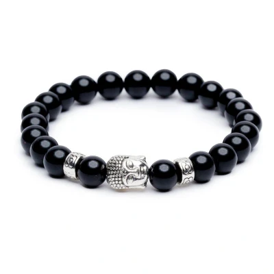 Afbeelding van Zentana Boeddha Armband Onyx Edelstenen Zilverkleurigkleurig Anti Stress